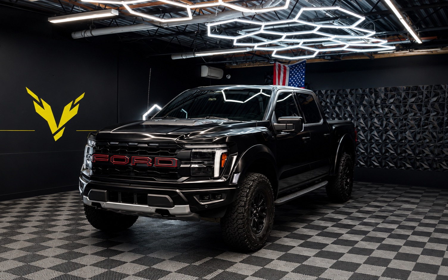 Paint protection film installed on a truck front end in Orlando, FL · Black V Protect